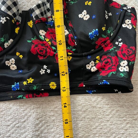 Torrid Vixen Womens 00 Black Floral Gingham Print Underwire Bikini Top NWT - Picture 9 of 9